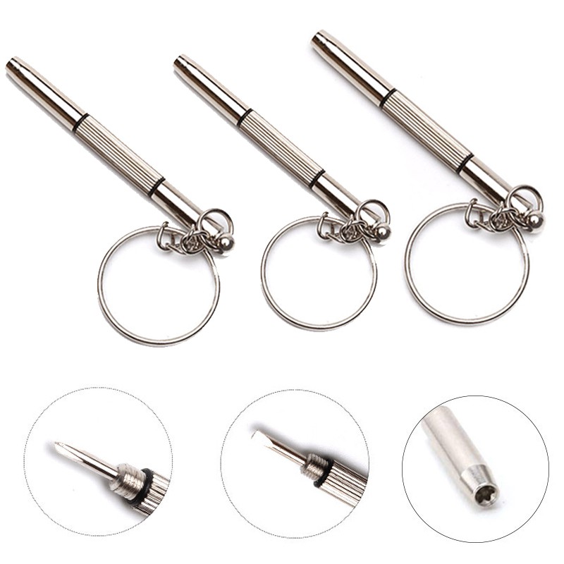 Tuốc nơ vít thiết kế 3 trong 1 chuyên sửa chữa mặt kính đồng hồ kèm móc khóa