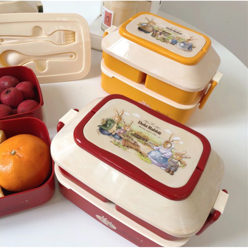 Hôp cơm trưa văn phòng kiểu Nhật đáng yêu cặp lồng chia ngăn lunch box sinh viên đồ dùng bếp vintage decor lenhome