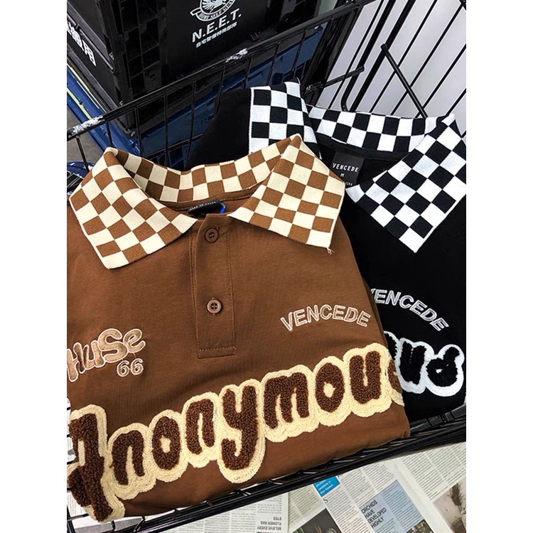 Áo thun Polo cổ bẻ Caro Boin thêu xù ANONY, Polo from rộng unisex vải thun da cá cao cấp 4 chiều - Gin Store