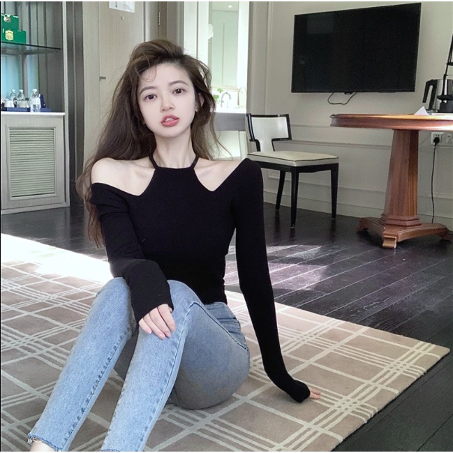 Áo croptop nữ, dài tay ôm body khoét cổ trễ vai sang chảnh thun gân 100% cotton hàng loại đẹp A09 SEMCLOTHES