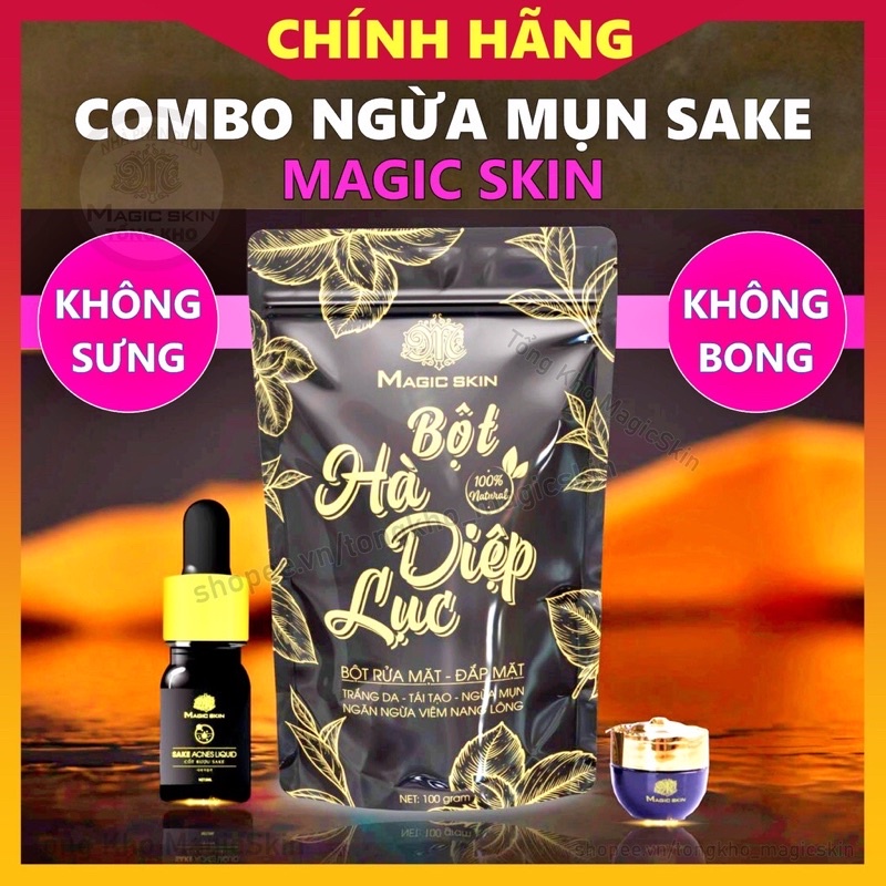 (set 3 sản phẩm) serum SAKE ngừa mụn Magic Skin