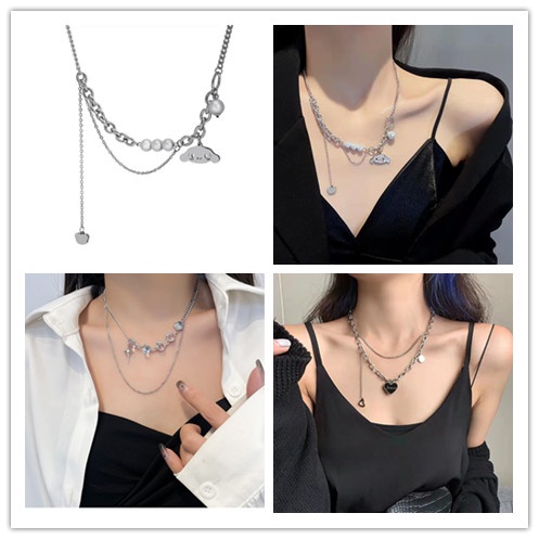Vòng cổ Hai Lớp Mặt Hình Trái Tim Và Chú Chó Phong Cách punk Thời Trang Cho Nữ