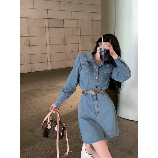 ĐẦM DENIM KÈM ĐAI XINH XẮN