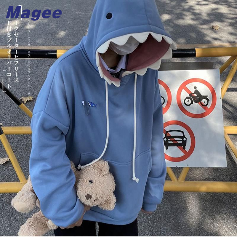 Magee Áo sweater Dày Chui Đầu Dáng Rộng Cá Mập Thời Trang Cá Tính Chống Nhăn Mặc Trực Tuyến Cho Cặp Đôi Sinh Viên
