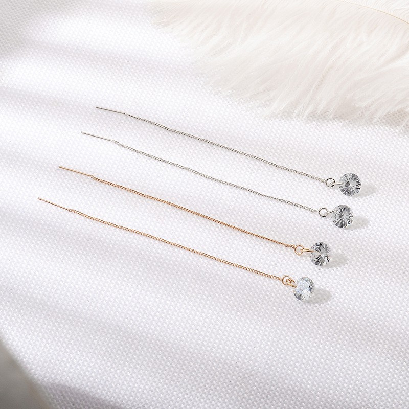 Bông Tai Dáng Dài Đính Đá Zircon Phong Cách Hàn Quốc Thanh Lịch