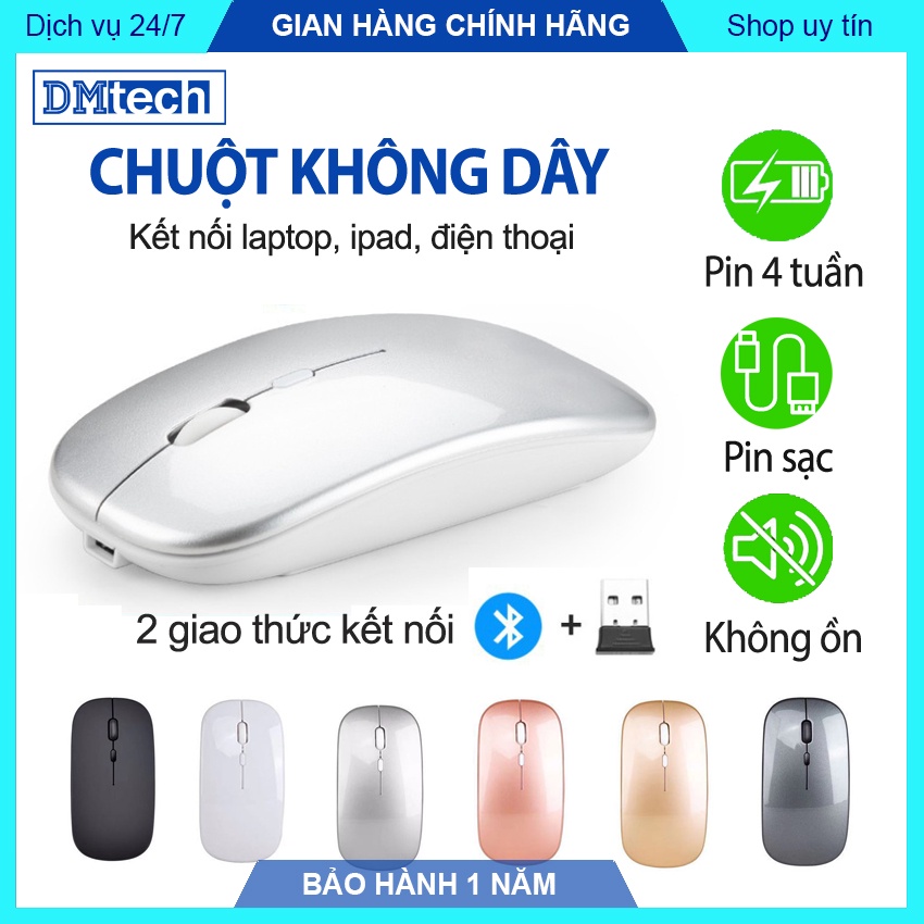 Chuột không dây BLUETOOTH 5.1 2.4G pin tự sạc Dmtech V1 chơi game mobile chất lượng cao, màu sắc cá tính - DMtech