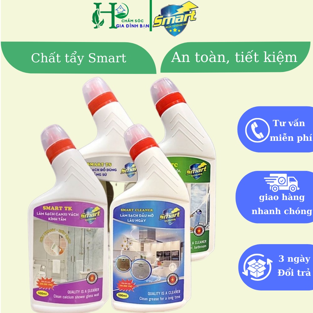 Nước tẩy rửa siêu sạch SMART - tẩy cặn canxi vách kính, dầu mỡ lâu ngày