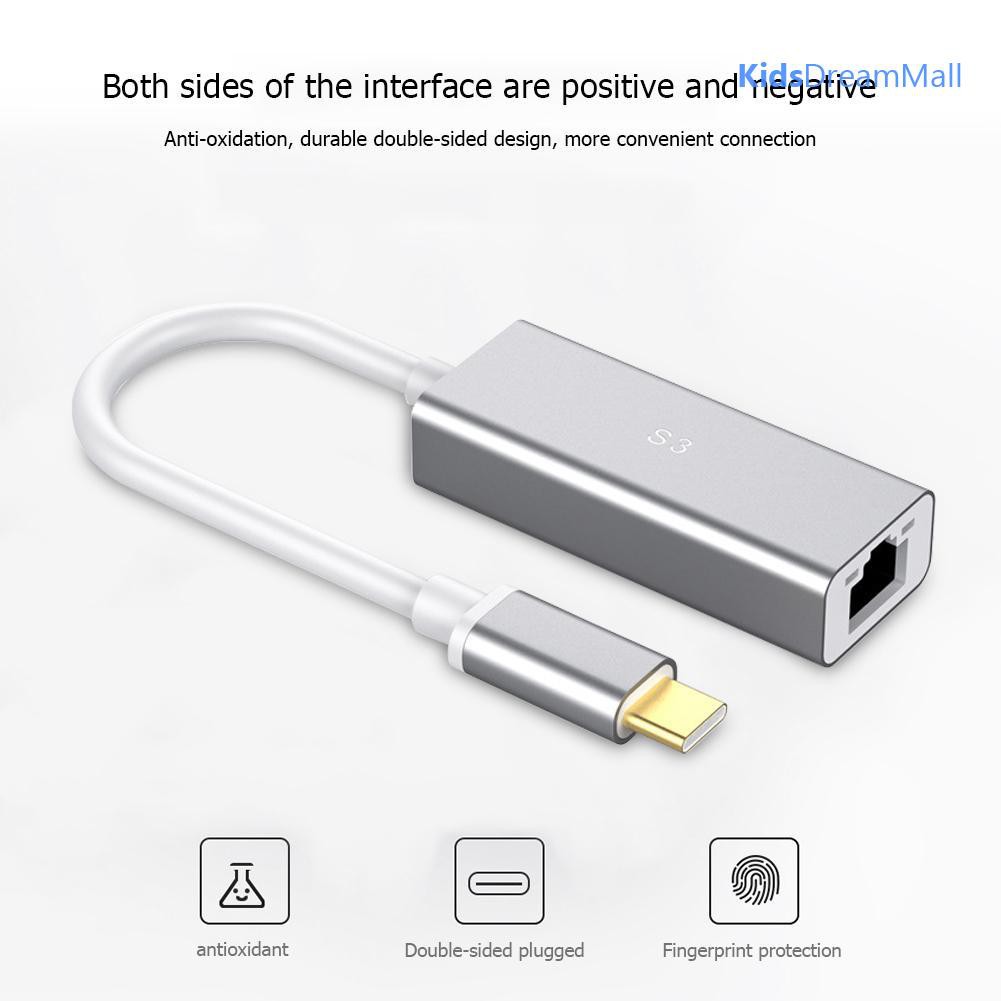 Cáp Chuyển Đổi S3-8152-C Từ Cổng Type-C Sang Cổng RJ45 Chất Liệu Hợp Kim Nhôm Tốc Độ Truyền 10 / 100 Mbps