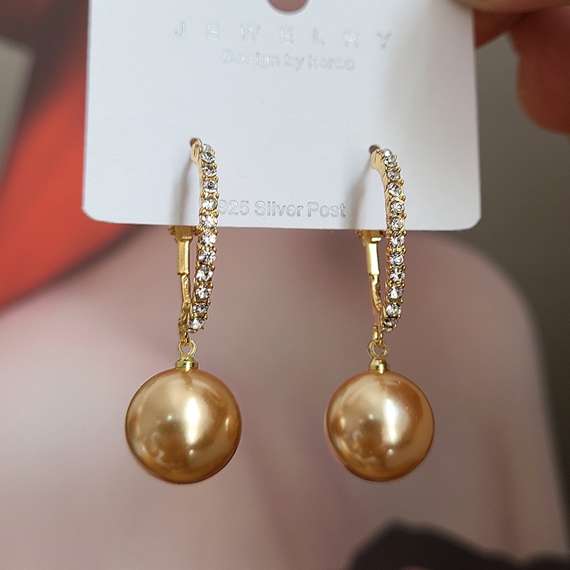 Khuyên Tai Kim Bạc S925 Đính Ngọc Trai Nhân Tạo Phong Cách Hàn Quốc