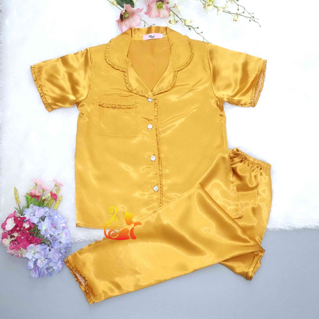 Đồ Bộ Mặc Nhà Pijama Phi Lụa " Viền Bèo " Quần Dài Cao Cấp - Từ 38kg - 48kg - Size12.