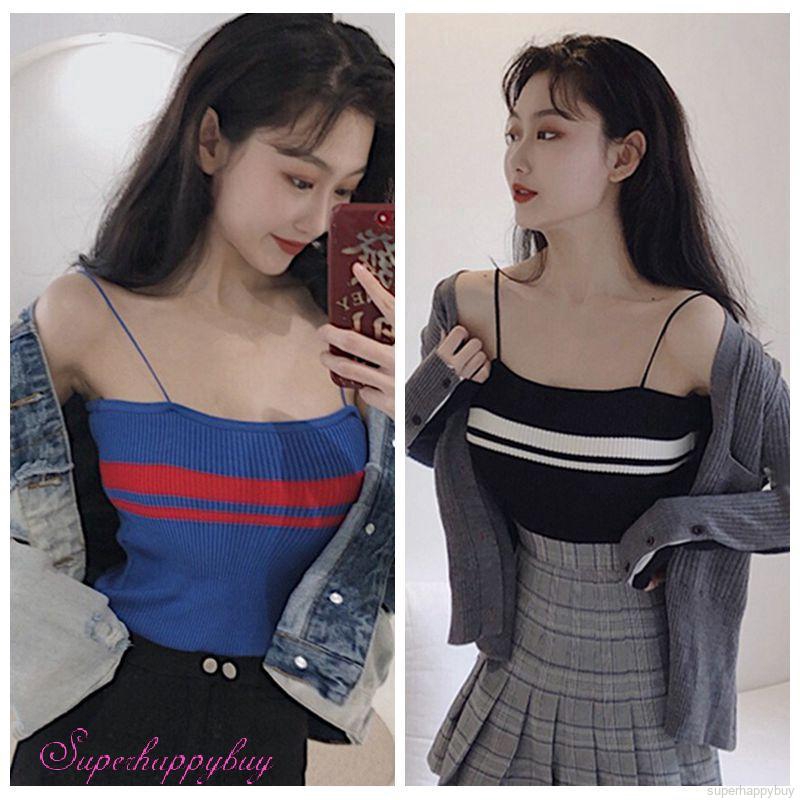 Áo Tank Top Dệt Kim Hoạ Tiết Kẻ Sọc Thiết Kế Quyến Rũ