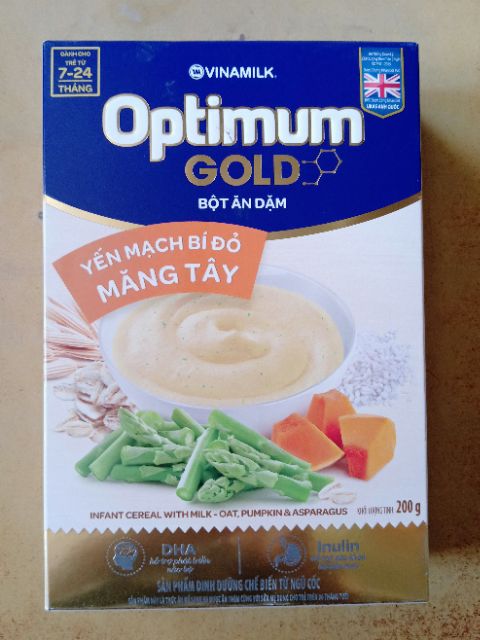 Bột ăn dặm Optimum gold Gạo Cải xoăn khoai lang giống Nhật hộp giấy 200g. Cho bé từ 7 - 24 tháng .