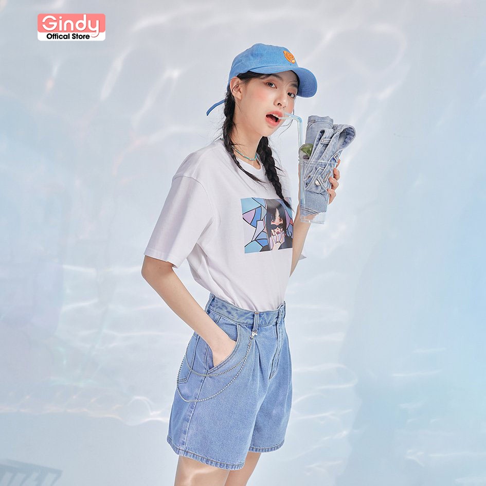 Quần short jeans nữ GINDY trơn mềm dáng ngắn chữ A thời trang phong cách trẻ trung năng động Q7108