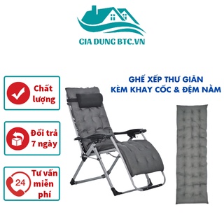 Ghế xếp thư giãn văn phòng GIA DỤNG BTC l Ghế gấp gọn văn phòng khung hợp kim có khay đựng cốc, vải lưới, khung thép ống