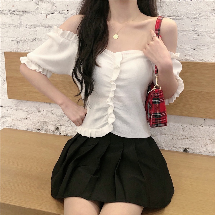 Porozi  Áo dệt kim  tay ngắn cổ chữ V 7 màu tùy chọn phong cách thời trang Hàn Quốc cho nữ