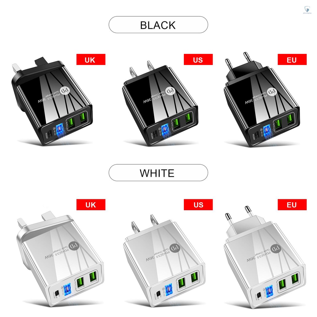 Thiết Bị Chuyển Đổi Sạc Nhanh 36W PD Với 3 Cổng USB