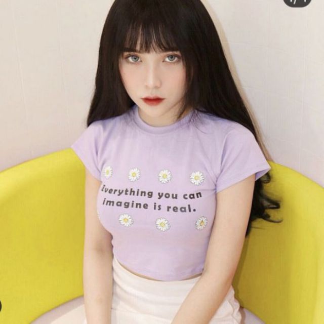 Áo Croptop In Bông Cúc Chất Vải Mềm Mịn