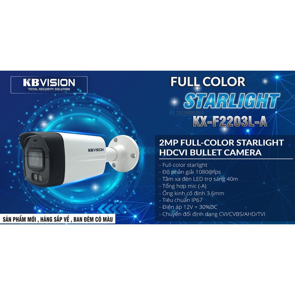 Camera HD Analog 4in1 2MP Full Color KBVISION KX-CF2203L -  đập tan bóng tối