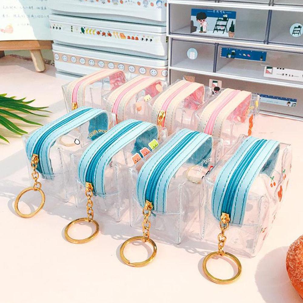 Túi Đựng Tiền Xu / Thẻ / Son Môi Bằng PVC In Họa Tiết Trái Đào / Gấu Có Khóa Kéo Dễ Thương Cho Bé
