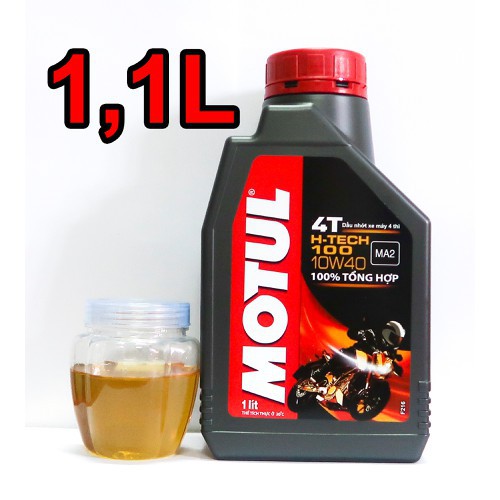 1,1 lít nhớt Motul H-Tech 100 4T 10W40 tổng hợp toàn phần