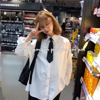 Sẵn Áo sơ mi trắng unisex kèm caravat