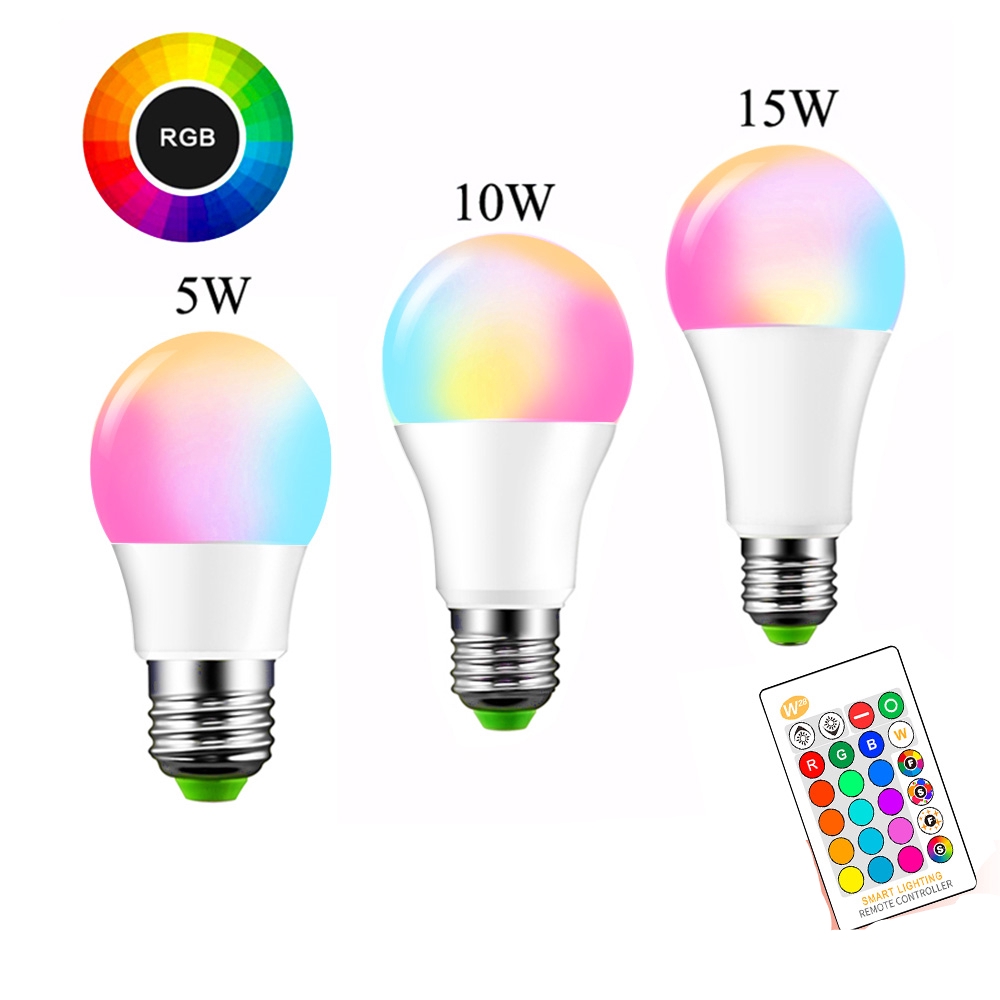 Bóng Đèn Led Đổi Màu E27 5 / 10 / 15w Rgb 85-265v Kèm Điều Khiển Từ Xa