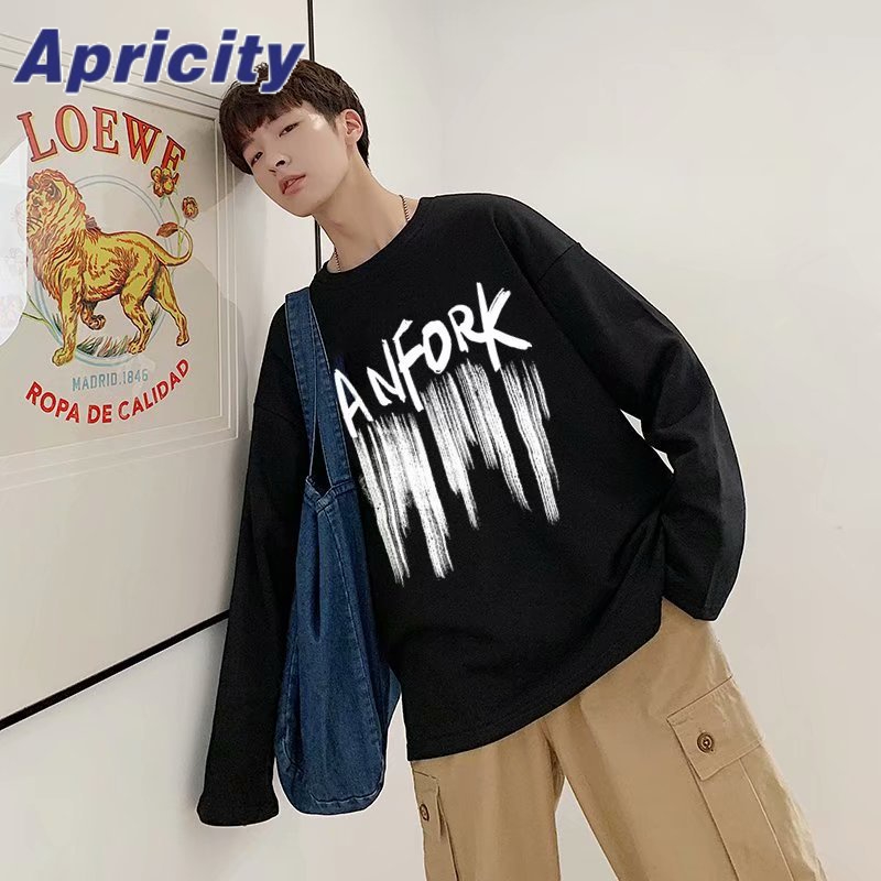 Áo Thun Tay Dài Dáng Rộng Cổ Tròn Phong Cách hip hop Thời Trang Mùa Xuân Cho Nam