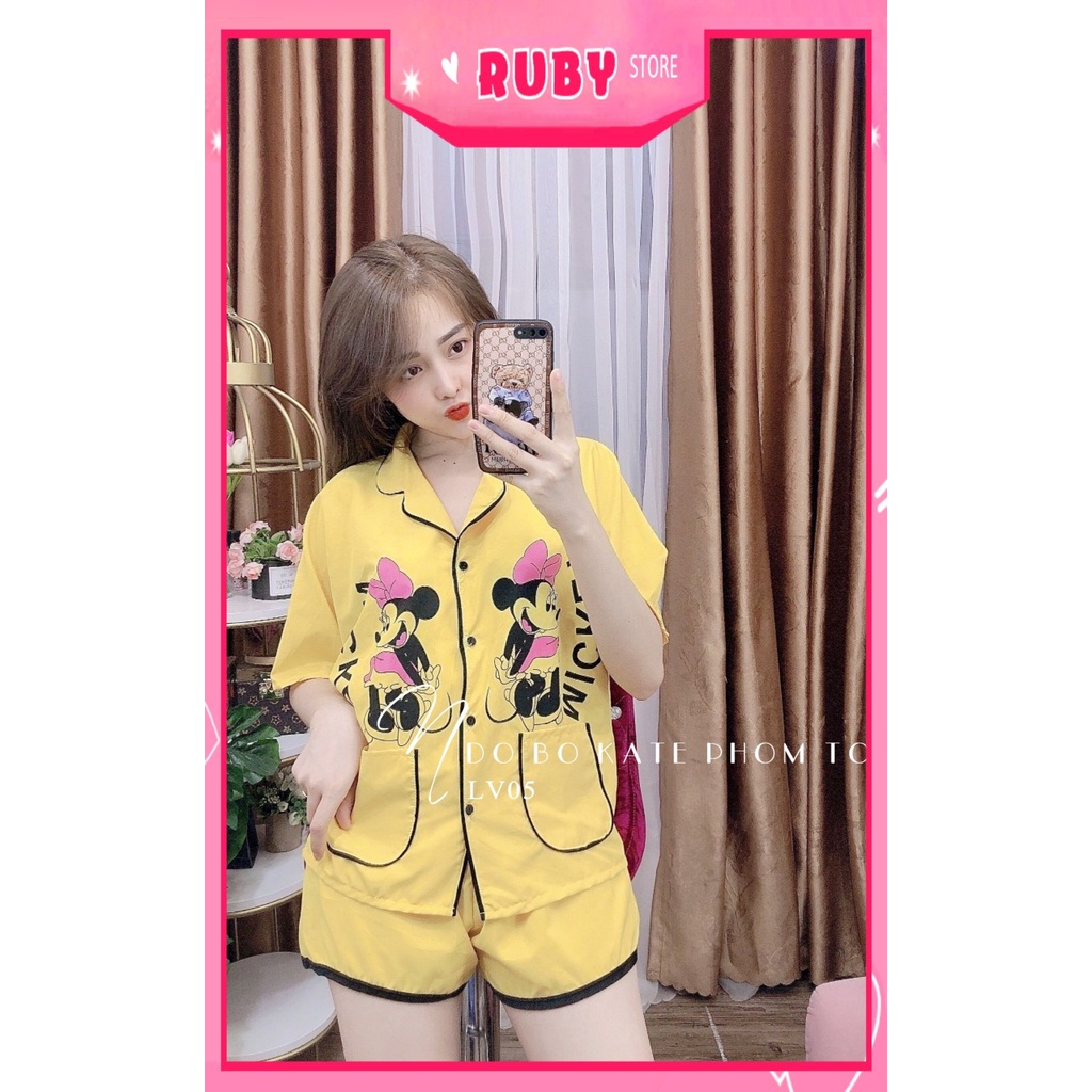 Đồ bộ phom to cho nữ mặc nhà chất kate mềm mịn mát in hình chuột hoạt hình dễ thương Đồ bộ 60kg LV05