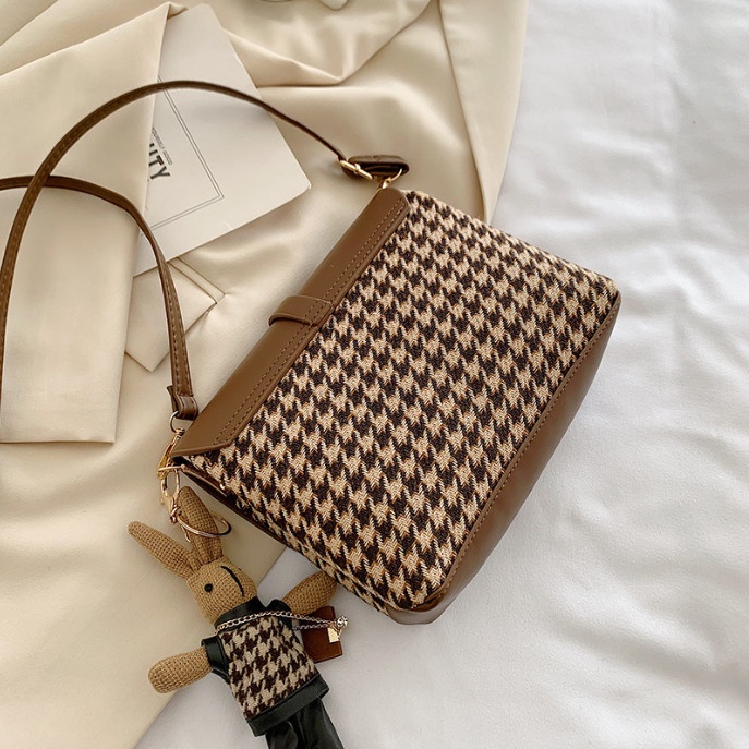 Túi đeo chéo nữ họa tiết caro hai ngăn thời trang BAG U CARO2N