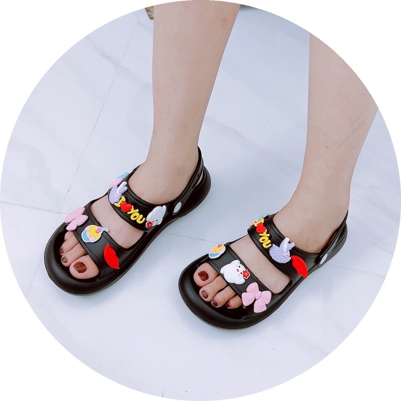 Hàng có sẵn - Dép 2 quai ngang cros stick ngộ nghĩnh có quai hậu đi học đi chơi