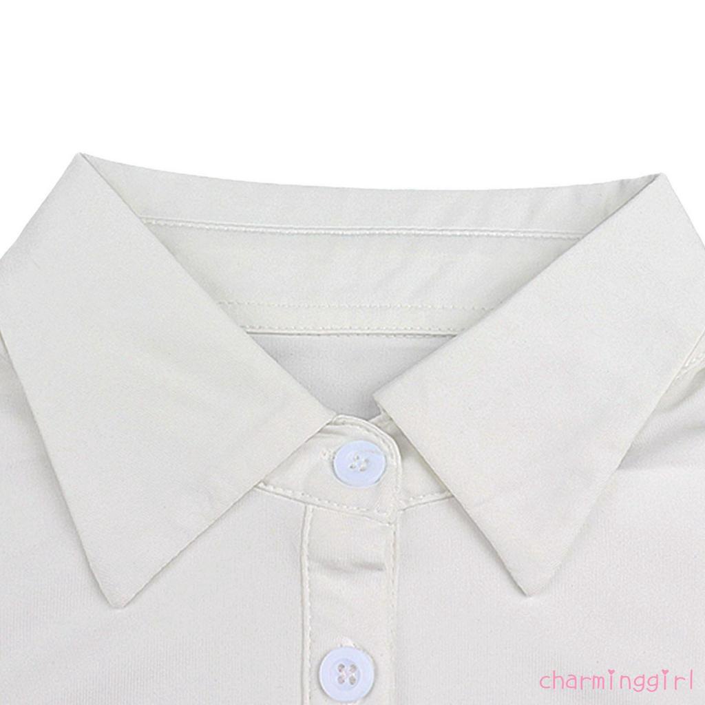 Áo Sơ Mi Thân Ngắn Tay Dài Màu Trơn Cài Một Hàng Khuy Gợi Cảm Cho Phụ Nữ