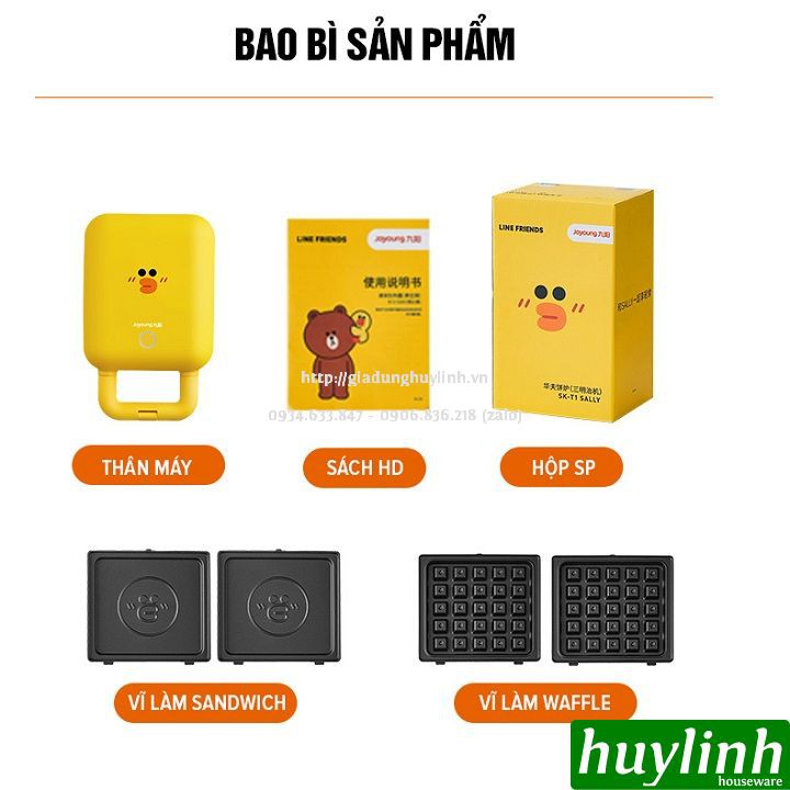 [Mã ELHAMS5 giảm 6% đơn 300K] Máy làm - nướng bánh sandwich, waffle Joyoung Line SK-T1 - 600W [Brown x Sally]