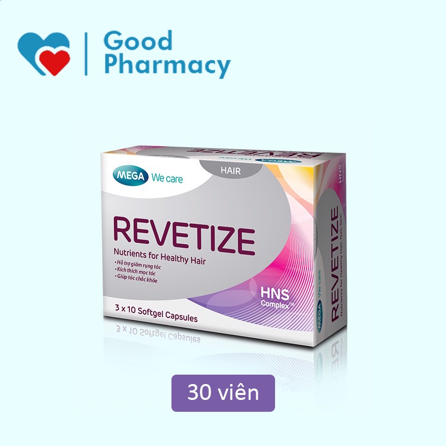 Viên uống hỗ trợ giảm rụng tóc, kích thích mọc tóc, giúp tóc chắc khỏe Revetize (MEGA WE CARE) - Hộp 30 viên