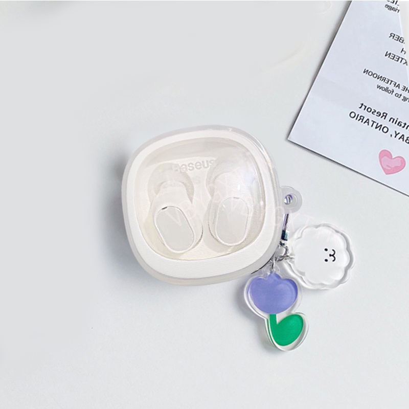 Thời Trang Vỏ Silicon Mềm Hình Hoa Tulip Bảo Vệ Hộp Đựng Tai Nghe Nhét Trong Không Dây Bluetooth Baseus WM02 Kèm Móc Khóa