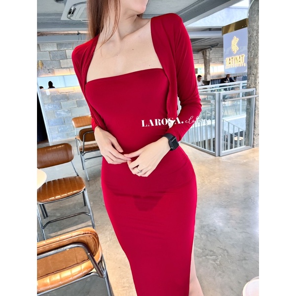 Set Váy Đầm Body Xẻ Tà Áo Khoác Cardigan, Đầm Body Xẻ Tà Kèm Áo Khoác Ngắn
