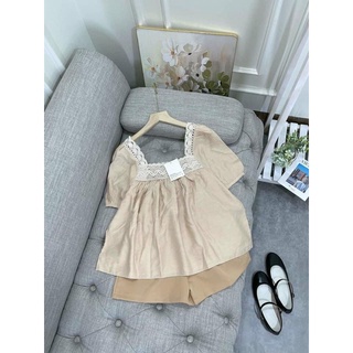 Set ren cổ vuông tay bồng vintage