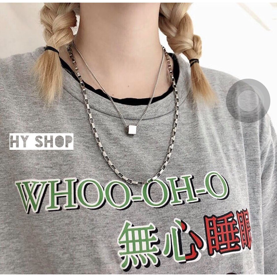 Dây Chuyền Thép Titan Mặt Khối Vuông Không Gỉ Phong Cách Hip Hop Unisex nam nữ BTS EXO