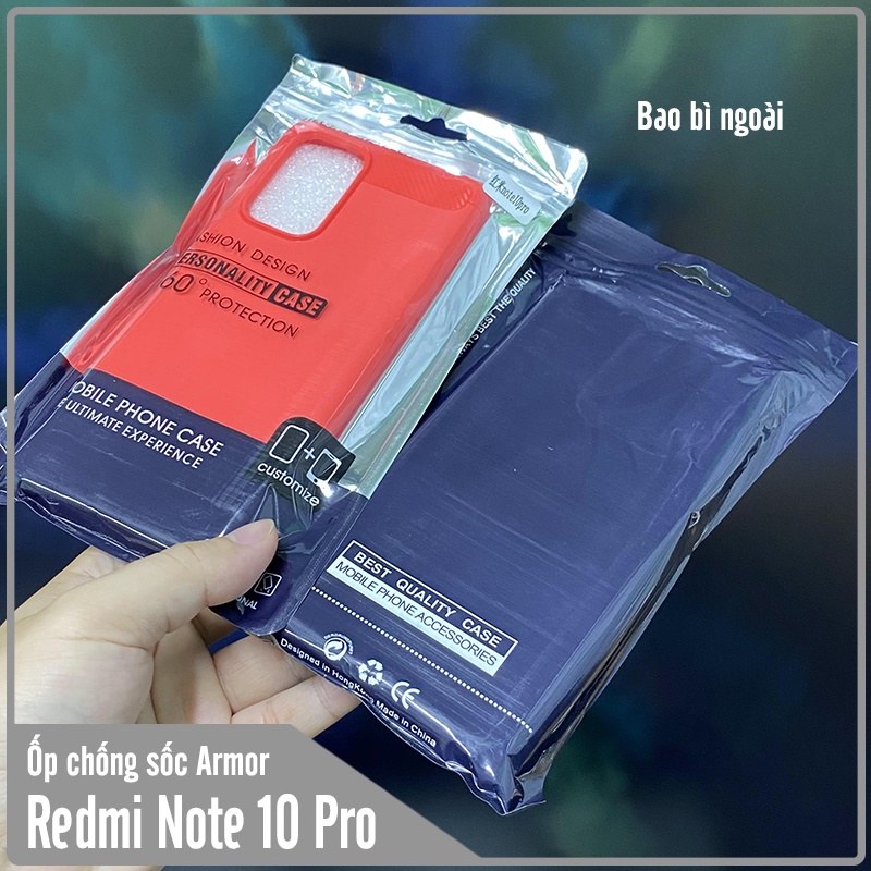 Ốp lưng cho Xiaomi Redmi Note 10 Pro Chống sốc - Rugged Armor Carbon phay xước không bám vân tay