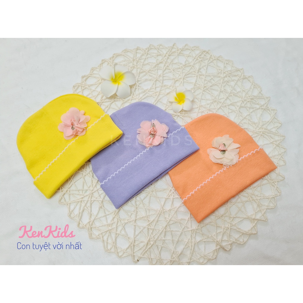 SET 3 Nón mũ tròn bo sơ sinh chất mềm - đính hoa đáng yêu cho bé gái