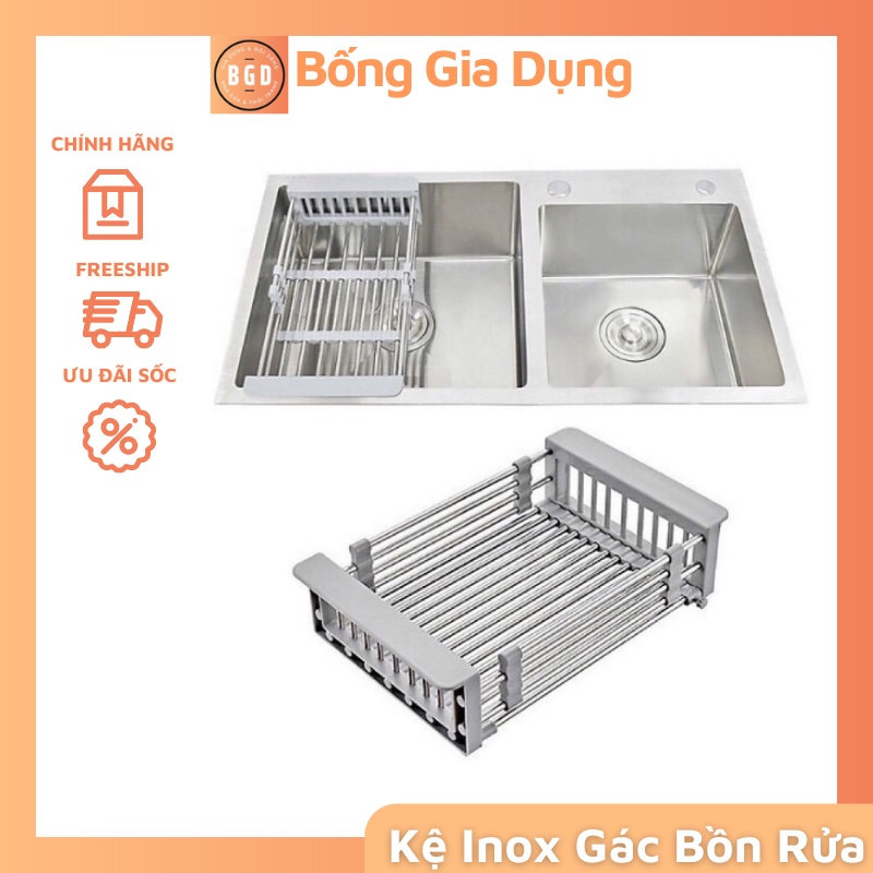 Kệ Inox Đựng Chén Bát Rau Củ Co Giãn Để Bồn Rửa Chén Tiện Dụng