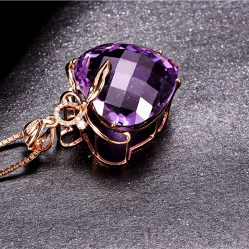 Vòng cổ mạ vàng 18K mặt trái tim đính đá thạch anh tím thời trang