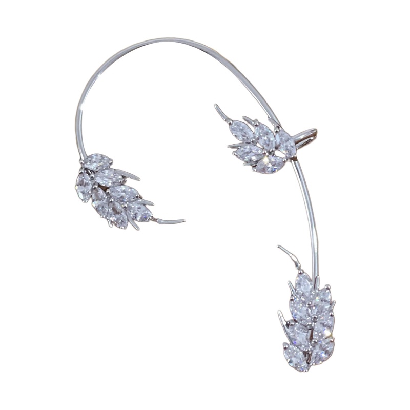 Khuyên Kẹp Vành Tai Không Xỏ Lỗ Màu Bạc Hình Bướm/Lông Vũ Đính Đá Zircon Lấp Lánh Mới Cho Nữ