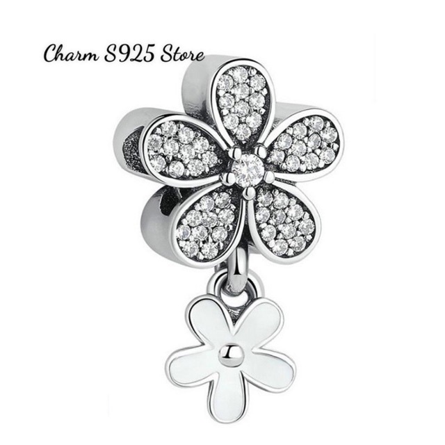 charm pan hoa 5 cánh đính đá bạc s925 cao cấp