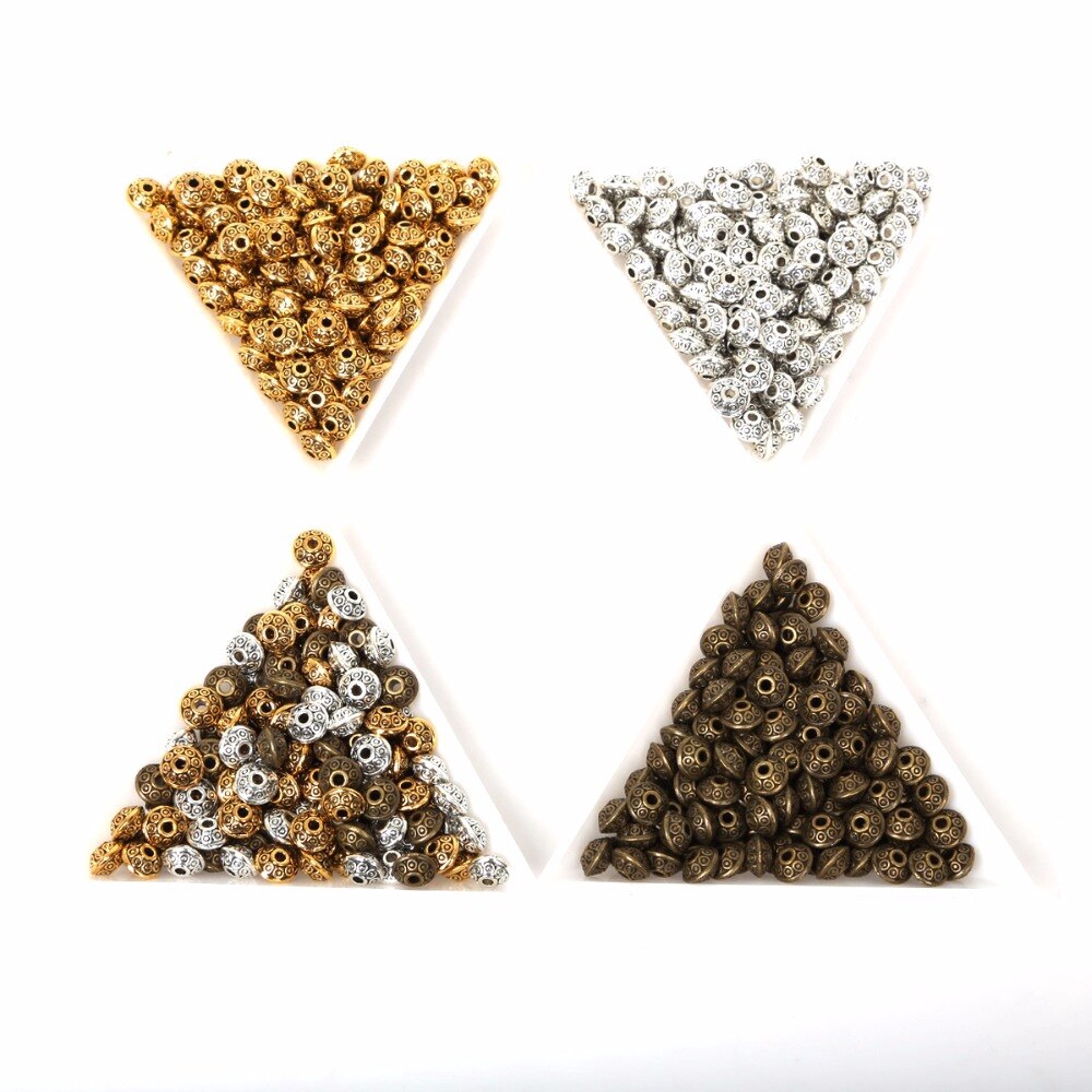 Bộ 50 hạt kim loại vàng bạc hình bầu dục UFO phong cách Tây Tạng cổ điển dùng làm trang sức làm vòng tay thủ công