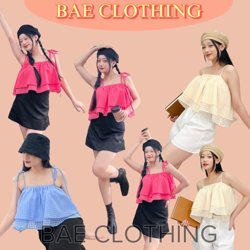 ÁO KIỂU HAI DÂY ZEN TOP xếp 2 tầng form babydoll xoè chất vải kiếng ô vuông style năng động ullzang hàn quốc