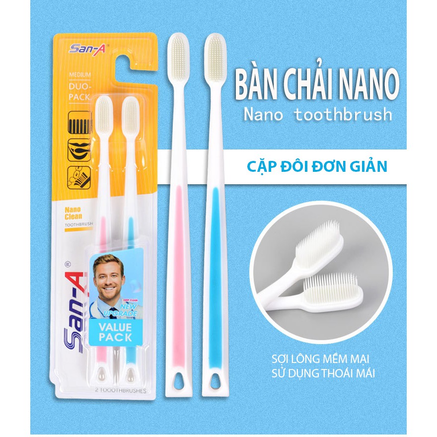 Bàn chải nano, 2 cây, mềm mịn, bền bỉ, không biến dạng, phòng việc chảy máu chân răng khi đánh răng, bảo vệ răng và nướu