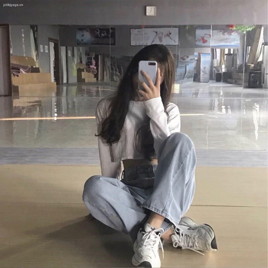 ☊✤Lock Hyuna Jeans Women s Loose Korean Student Harajuku Style Autumn New Drape High Waist Wide Leg Pants Thin