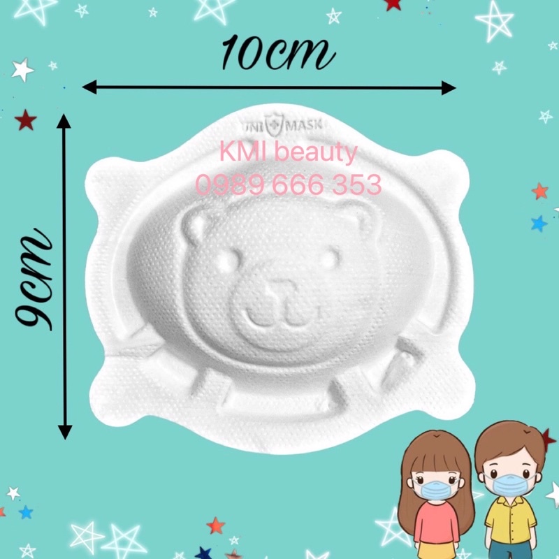 Khẩu trang gấu trẻ em hình gấu cho bé từ 0-3 tuổi UNI MASK bảo vệ hô hấp, chống giọt bắn. set gồm 3 cái, túi zip