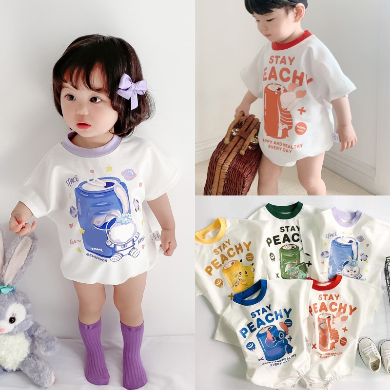 Áo liền quần in họa tiết hoạt hình thời trang hè cho bé trai/ gái sơ sinh