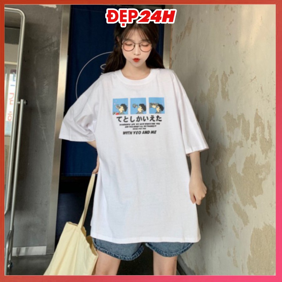Áo thun nam nữ form rộng tay lỡ, Áo phông unisex in chữ With You and Me, chất liệu thun Cotton co giãn